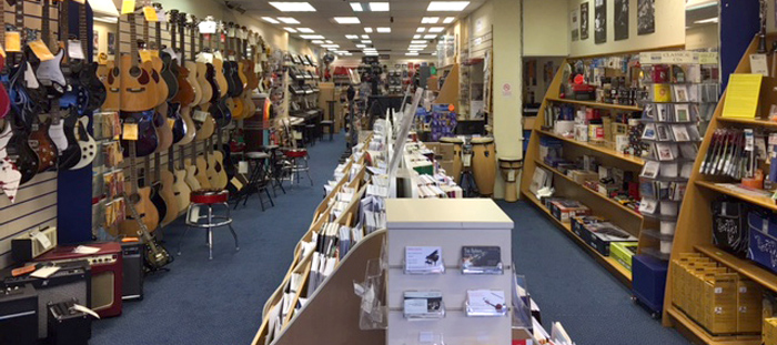Inside view of RST Music and store inventory
