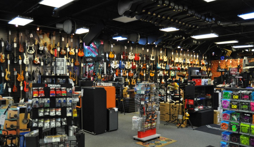 Electric guitars a Murphy's Music guitar store in Irving, Texas