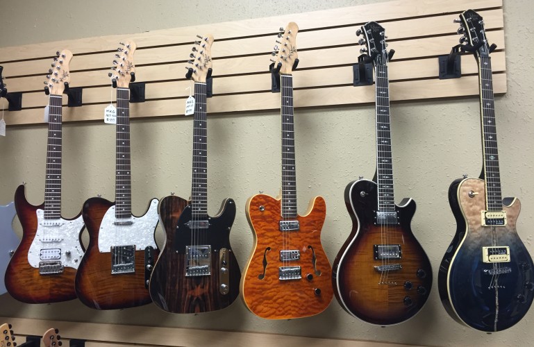 Wide selection of Michael Kelly electric 1950s, 1960s, and Patriot guitars at Flipside Music in Denver, CO