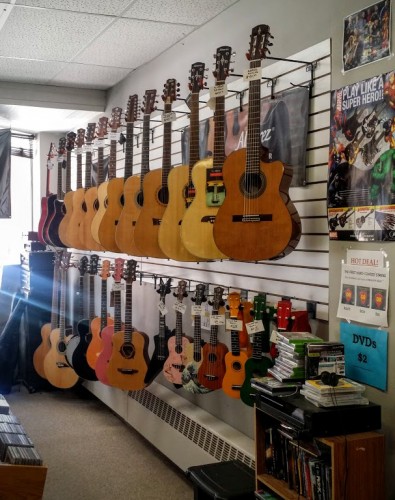 Acoustic guitars and ukuleles at BRG Music in Perry, IA