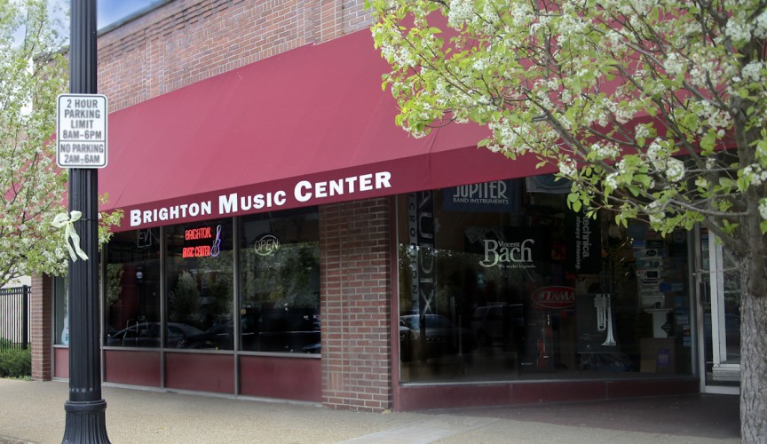 Electric and acoustic guitars at Brighton Music Center in New Brighton, PA
