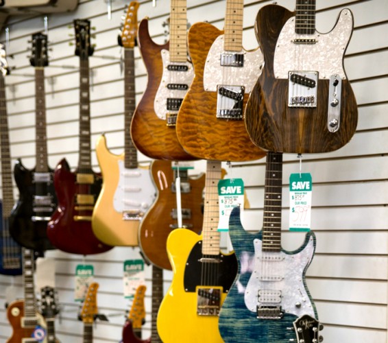 Michael Kelly 1950s, 1960s, and Patriot electric guitars at A Plus Guitar in Bridgeport, WV