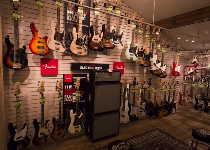 Electric guitars at N Stuff Music store in Pittsburgh, Pennsylvania