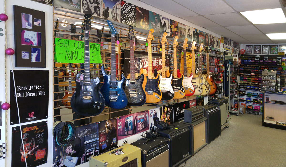 Stevie B's Music has a variety of electric guitars, amps, and guitar accessories