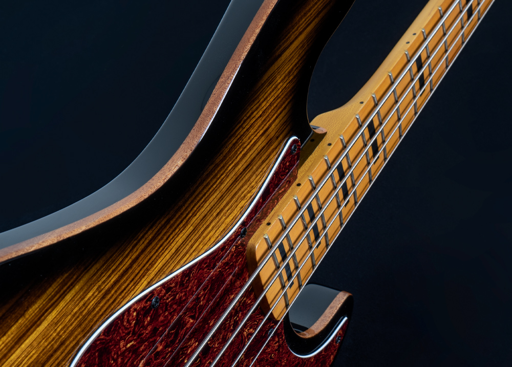 angled view of electric bass body