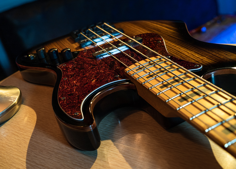 angled view of electric bass
