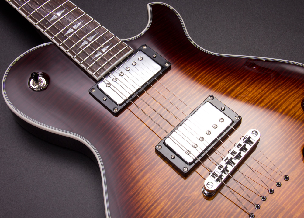 head-on view of electric guitar